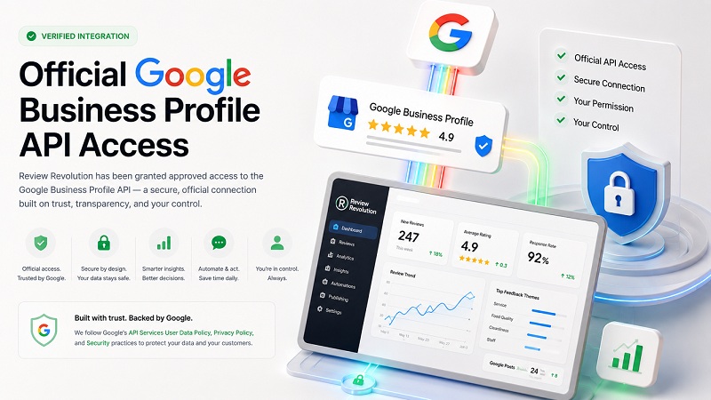 Review Revolution's approved Google Business Profile API access - a secure, official integration